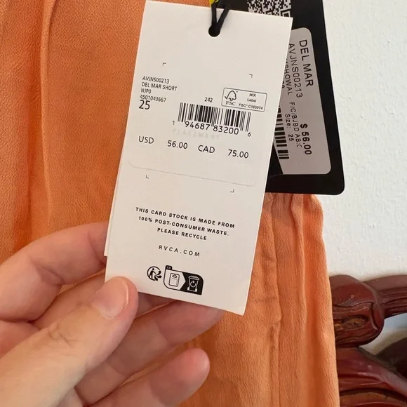 RVCA Vibrant Orange Del Mar Pleated High Waisted Lightweight Shorts - Picture 2 of 4